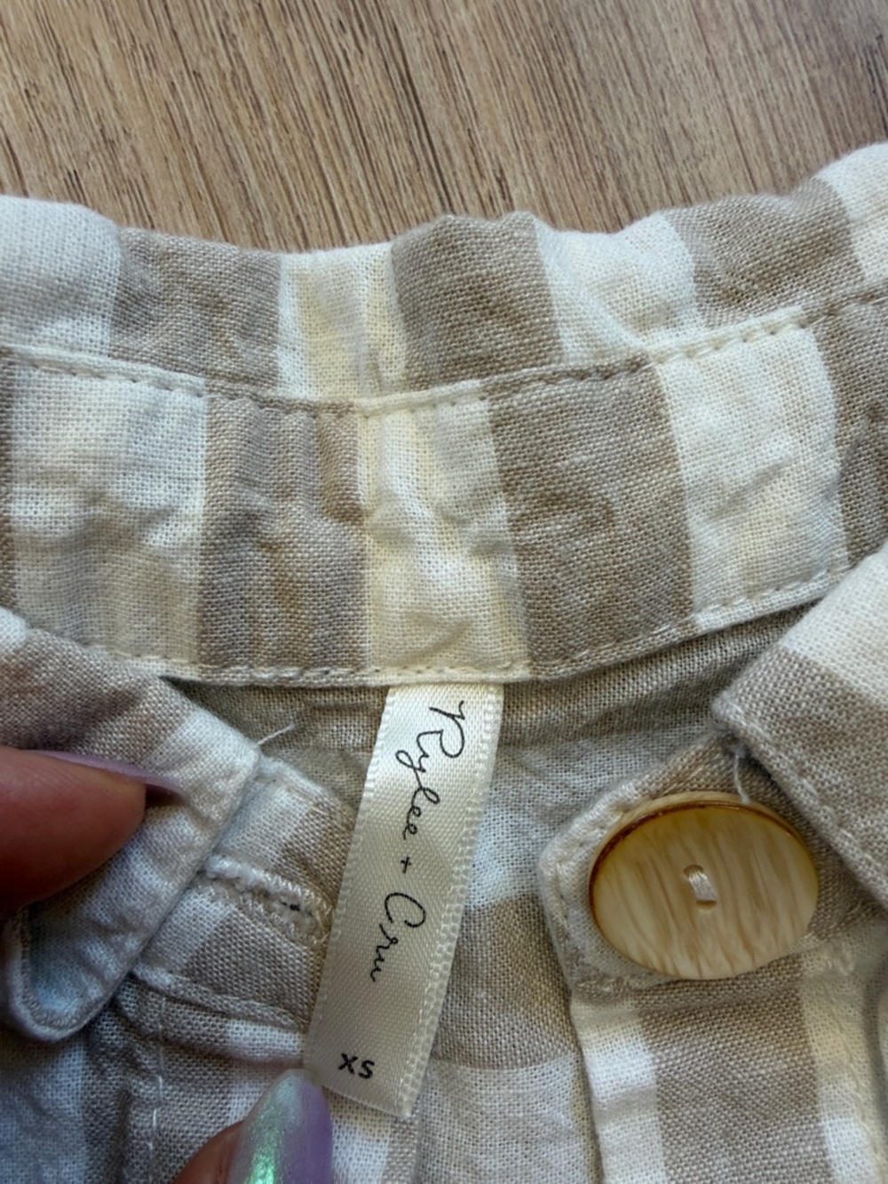 Rylee + Cru Beige and White Striped Button-Up Top and shorts set - Picture 3 of 5